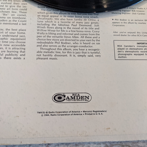 Vinyl Album 1964 Living Jazz The Girl From Ipanema & Other Melodious Tunes - Picture 5 of 5